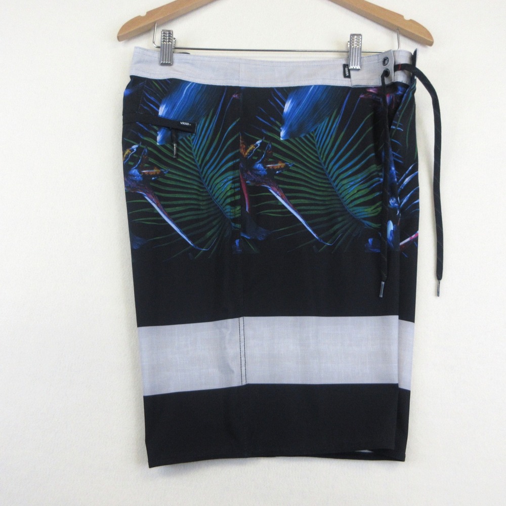 Vans‎ Board Shorts Mens 36 Black & Gray w/ Floral Tropical Swim Surf - Picture 6 of 12